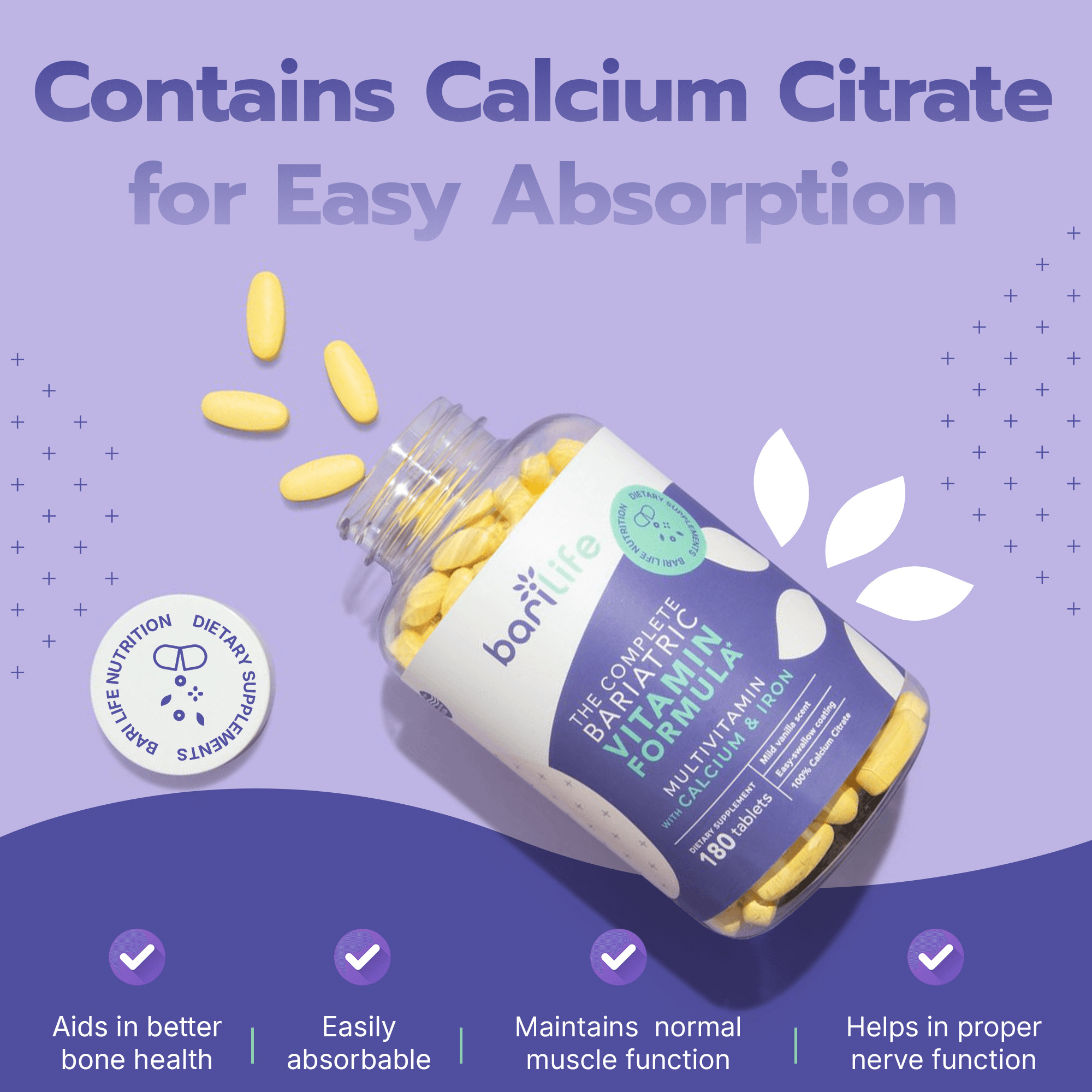 Complete Bariatric Vitamin Formula Tablet;Complete Tablet SFP;;;;;Other bariatric vitamins (1);bariatric all in one vitamin tablets on purple background;